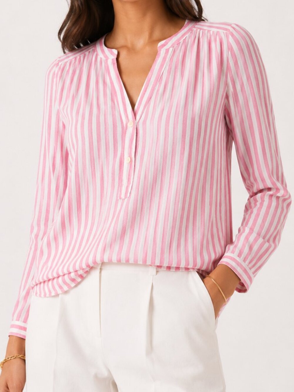 OLD NAVY Striped Henley Tunic Blouse Pink White Small Cottagecore
